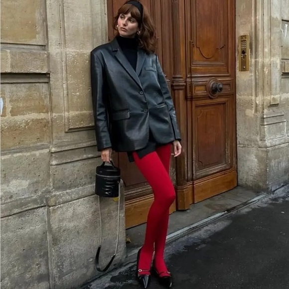 NWT velvet red stockings opaque winter tights fashion legs one size leggy DP - Picture 9 of 16